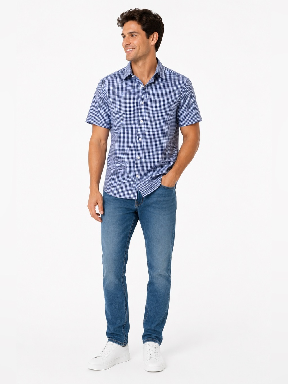 UNTUCKit Blue Gingham Short-Sleeve Button-Down Shirt